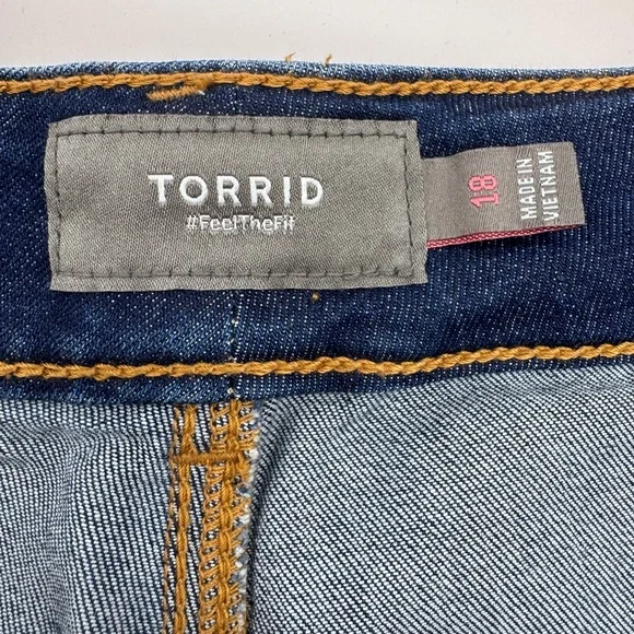 Torrid Cropped Wide Leg‎ High Rise Button-Fly Jeans, Dark Wash, Size 18 - Picture 6 of 12
